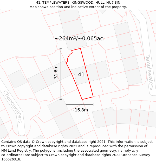 41, TEMPLEWATERS, KINGSWOOD, HULL, HU7 3JN: Plot and title map