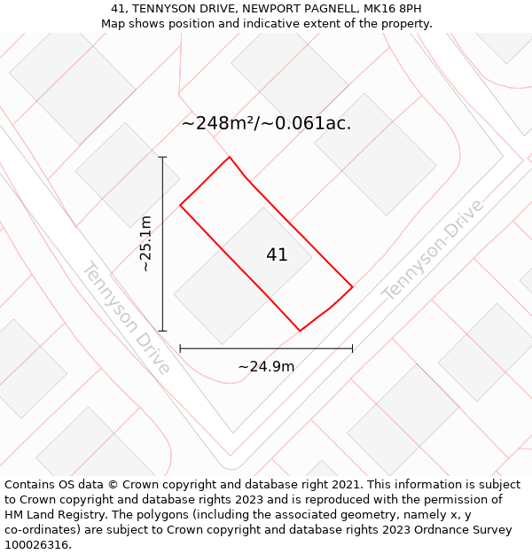 41, TENNYSON DRIVE, NEWPORT PAGNELL, MK16 8PH: Plot and title map