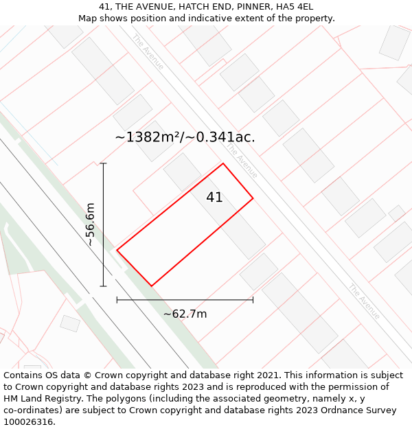 41, THE AVENUE, HATCH END, PINNER, HA5 4EL: Plot and title map