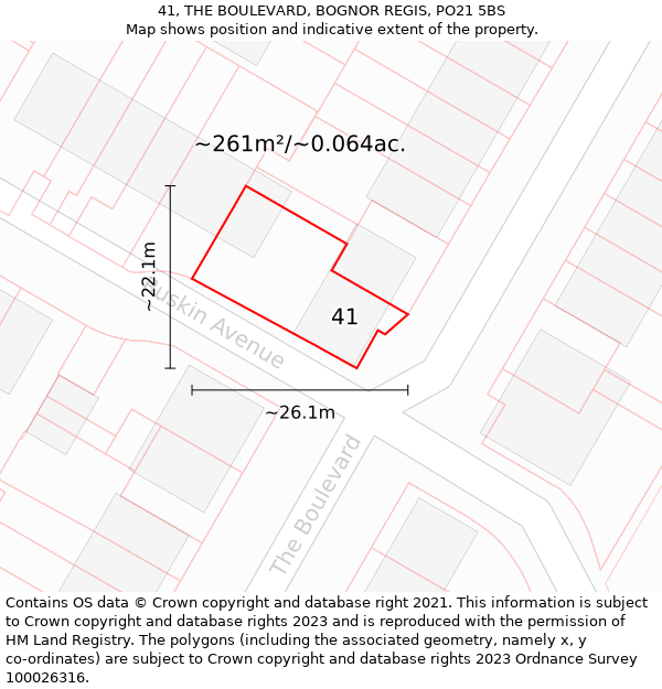 41, THE BOULEVARD, BOGNOR REGIS, PO21 5BS: Plot and title map