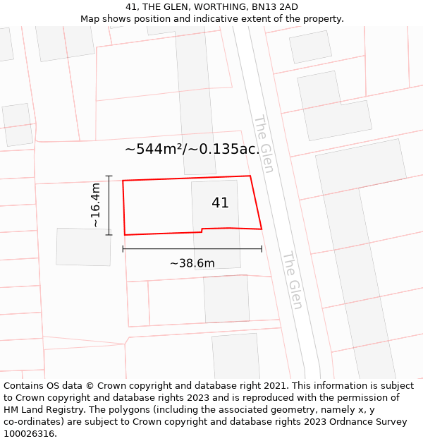 41, THE GLEN, WORTHING, BN13 2AD: Plot and title map