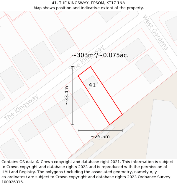 41, THE KINGSWAY, EPSOM, KT17 1NA: Plot and title map