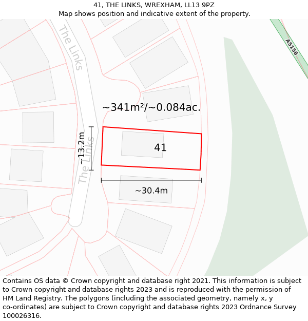 41, THE LINKS, WREXHAM, LL13 9PZ: Plot and title map