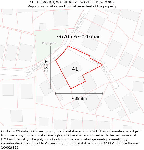 41, THE MOUNT, WRENTHORPE, WAKEFIELD, WF2 0NZ: Plot and title map