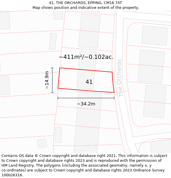 41, THE ORCHARDS, EPPING, CM16 7AT: Plot and title map