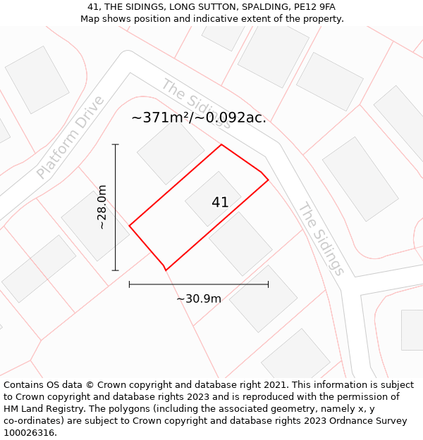 41, THE SIDINGS, LONG SUTTON, SPALDING, PE12 9FA: Plot and title map