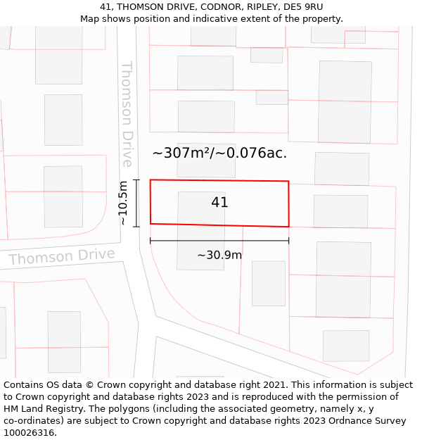 41, THOMSON DRIVE, CODNOR, RIPLEY, DE5 9RU: Plot and title map