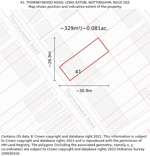 41, THORNEYWOOD ROAD, LONG EATON, NOTTINGHAM, NG10 2DZ: Plot and title map