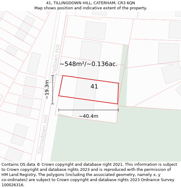 41, TILLINGDOWN HILL, CATERHAM, CR3 6QN: Plot and title map