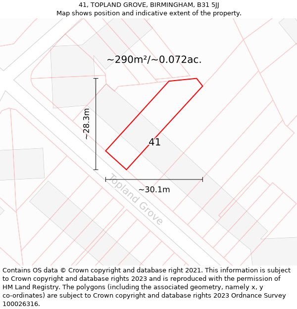 41, TOPLAND GROVE, BIRMINGHAM, B31 5JJ: Plot and title map