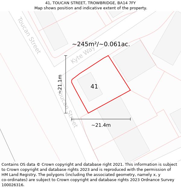 41, TOUCAN STREET, TROWBRIDGE, BA14 7FY: Plot and title map