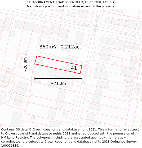 41, TOURNAMENT ROAD, GLENFIELD, LEICESTER, LE3 8LQ: Plot and title map