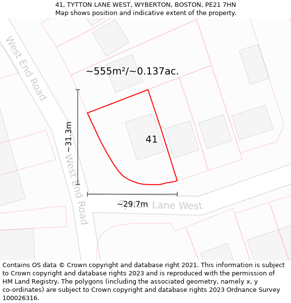 41, TYTTON LANE WEST, WYBERTON, BOSTON, PE21 7HN: Plot and title map