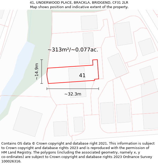 41, UNDERWOOD PLACE, BRACKLA, BRIDGEND, CF31 2LR: Plot and title map