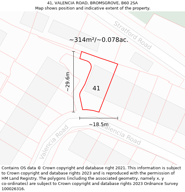 41, VALENCIA ROAD, BROMSGROVE, B60 2SA: Plot and title map