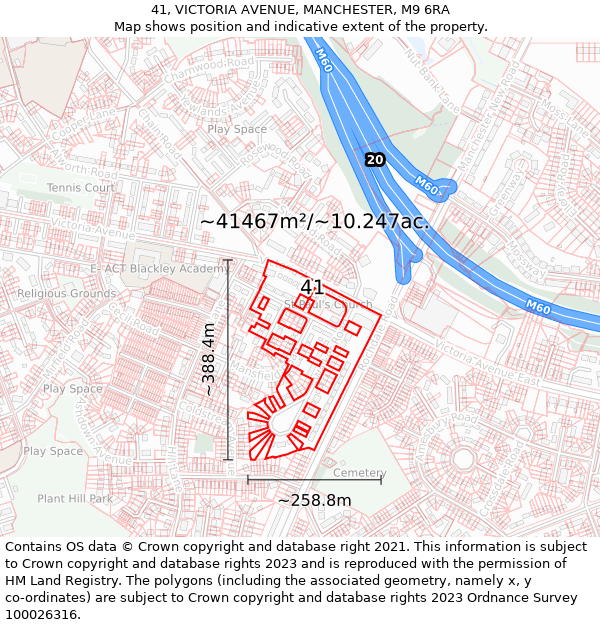 41, VICTORIA AVENUE, MANCHESTER, M9 6RA: Plot and title map