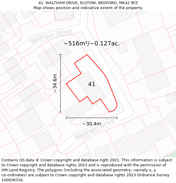 41, WALTHAM DRIVE, ELSTOW, BEDFORD, MK42 9FZ: Plot and title map