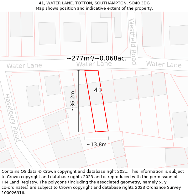 41, WATER LANE, TOTTON, SOUTHAMPTON, SO40 3DG: Plot and title map