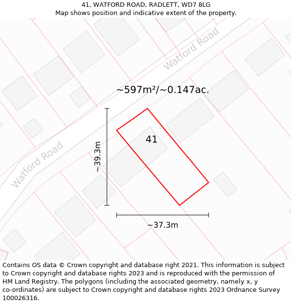 41, WATFORD ROAD, RADLETT, WD7 8LG: Plot and title map