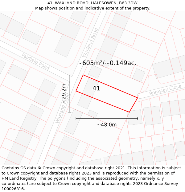 41, WAXLAND ROAD, HALESOWEN, B63 3DW: Plot and title map