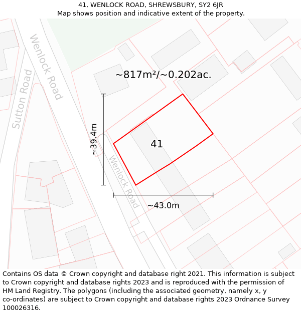 41, WENLOCK ROAD, SHREWSBURY, SY2 6JR: Plot and title map