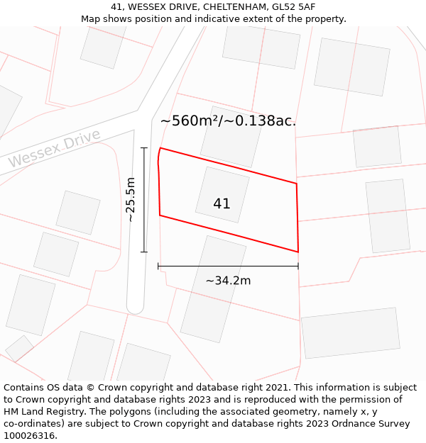 41, WESSEX DRIVE, CHELTENHAM, GL52 5AF: Plot and title map