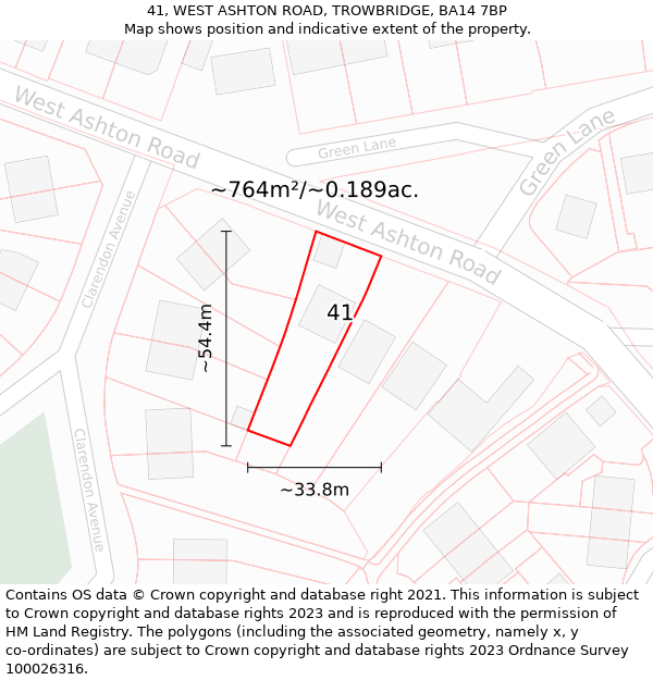 41, WEST ASHTON ROAD, TROWBRIDGE, BA14 7BP: Plot and title map