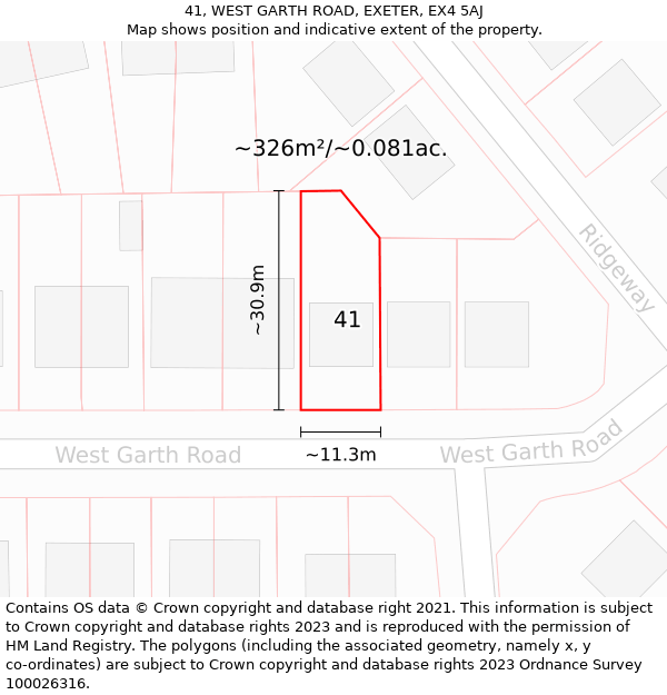 41, WEST GARTH ROAD, EXETER, EX4 5AJ: Plot and title map