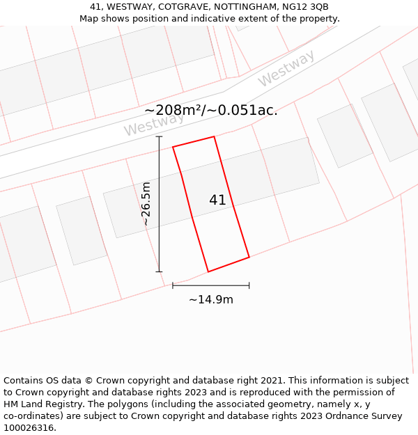 41, WESTWAY, COTGRAVE, NOTTINGHAM, NG12 3QB: Plot and title map