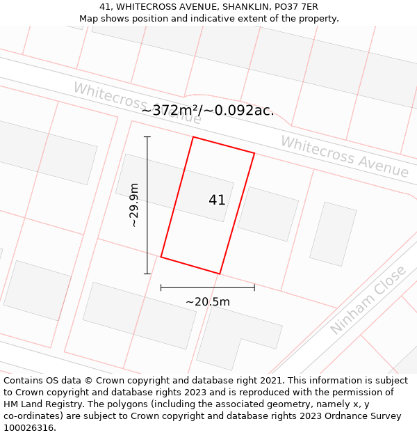 41, WHITECROSS AVENUE, SHANKLIN, PO37 7ER: Plot and title map