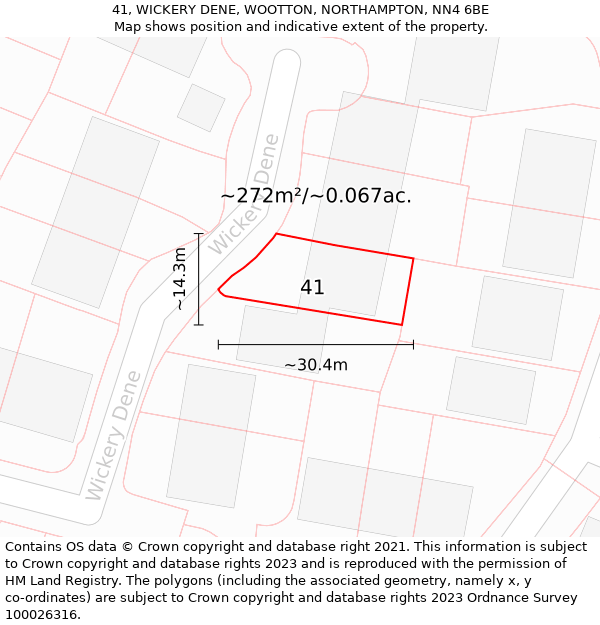 41, WICKERY DENE, WOOTTON, NORTHAMPTON, NN4 6BE: Plot and title map