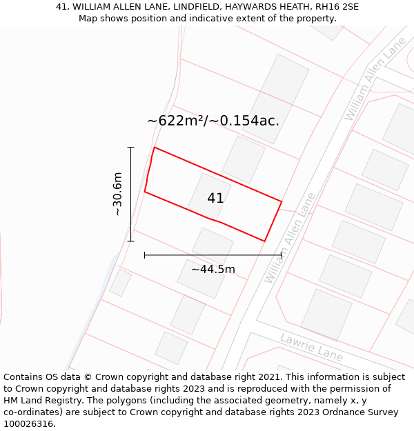 41, WILLIAM ALLEN LANE, LINDFIELD, HAYWARDS HEATH, RH16 2SE: Plot and title map