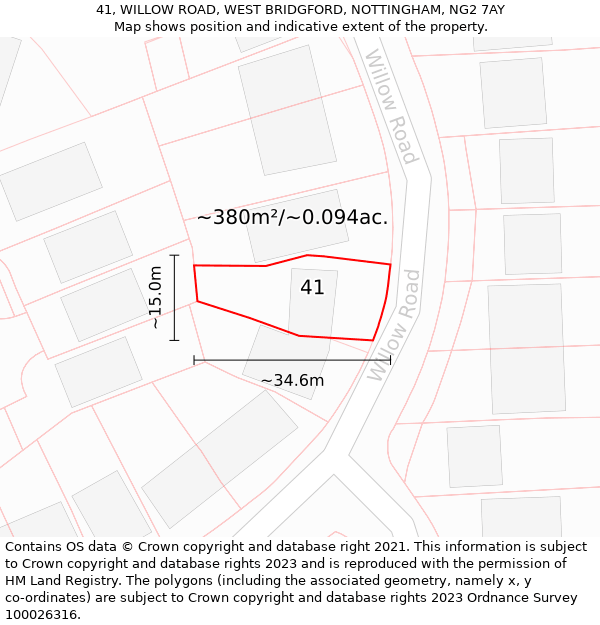 41, WILLOW ROAD, WEST BRIDGFORD, NOTTINGHAM, NG2 7AY: Plot and title map