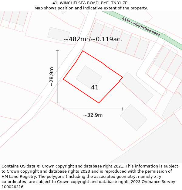 41, WINCHELSEA ROAD, RYE, TN31 7EL: Plot and title map