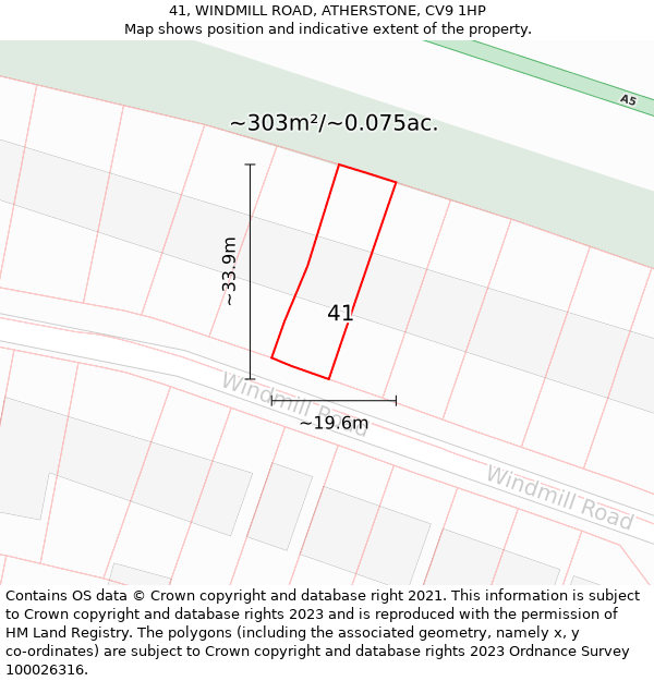 41, WINDMILL ROAD, ATHERSTONE, CV9 1HP: Plot and title map