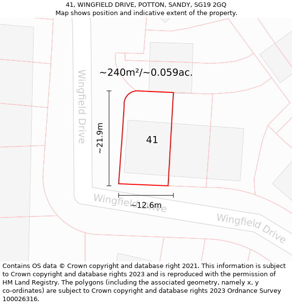 41, WINGFIELD DRIVE, POTTON, SANDY, SG19 2GQ: Plot and title map