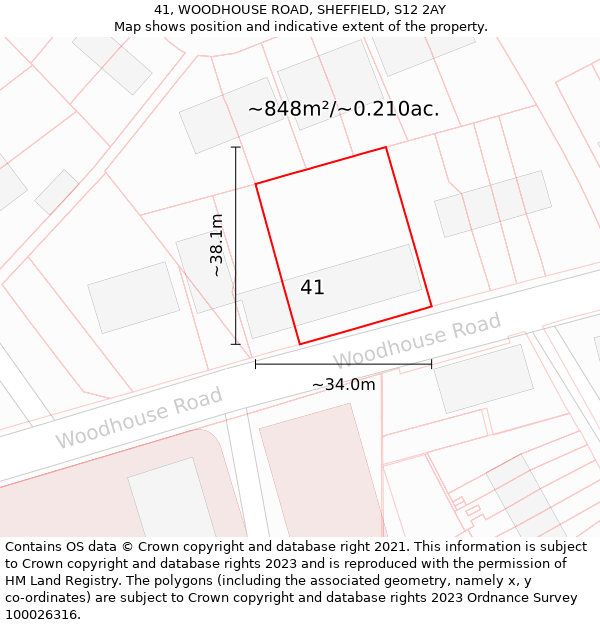41, WOODHOUSE ROAD, SHEFFIELD, S12 2AY: Plot and title map