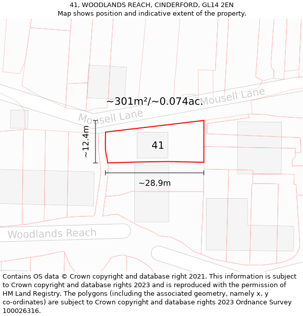 41, WOODLANDS REACH, CINDERFORD, GL14 2EN: Plot and title map