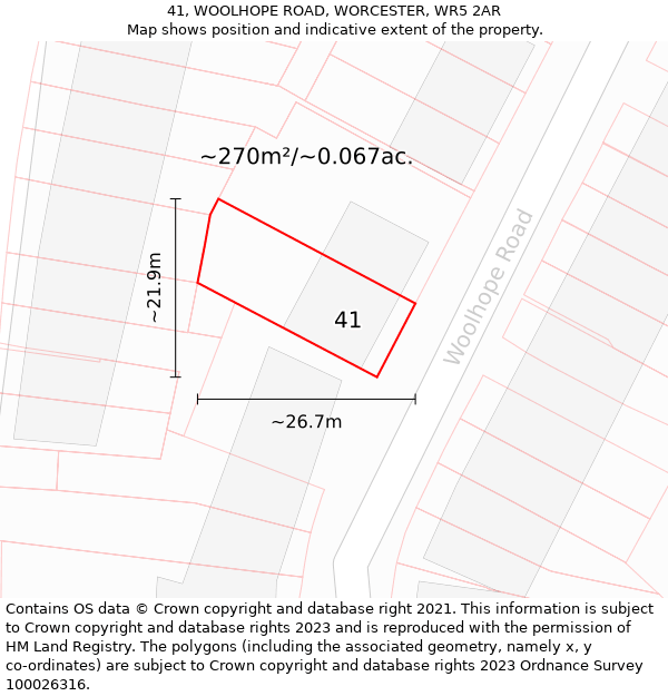41, WOOLHOPE ROAD, WORCESTER, WR5 2AR: Plot and title map
