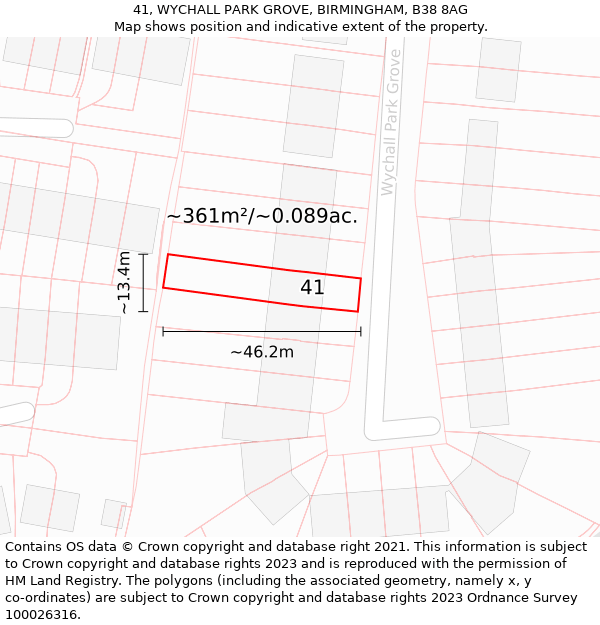 41, WYCHALL PARK GROVE, BIRMINGHAM, B38 8AG: Plot and title map