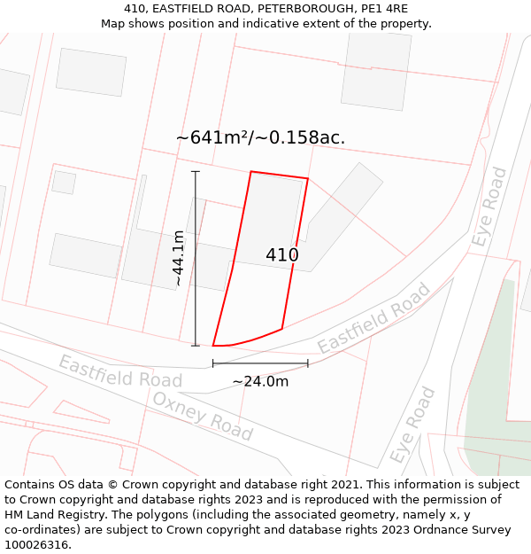 410, EASTFIELD ROAD, PETERBOROUGH, PE1 4RE: Plot and title map