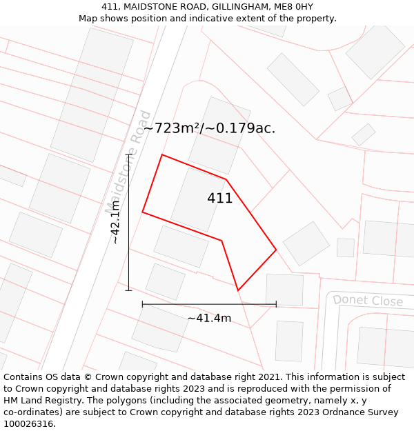 411, MAIDSTONE ROAD, GILLINGHAM, ME8 0HY: Plot and title map