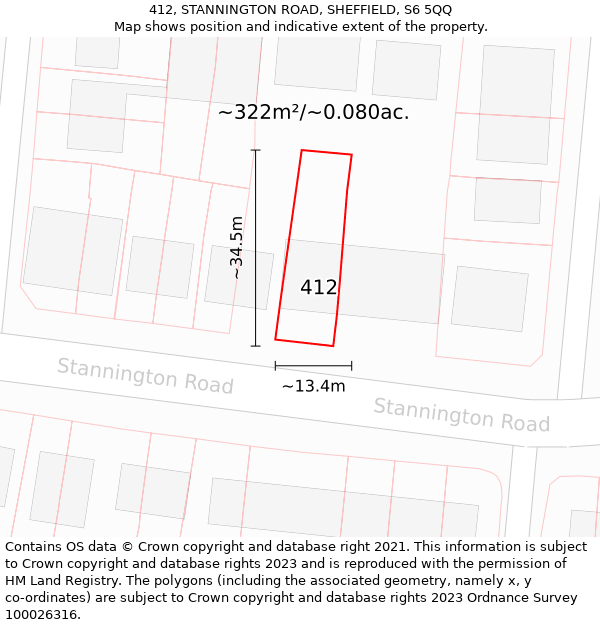 412, STANNINGTON ROAD, SHEFFIELD, S6 5QQ: Plot and title map