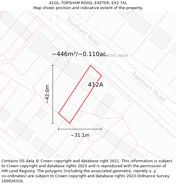 412A, TOPSHAM ROAD, EXETER, EX2 7AL: Plot and title map