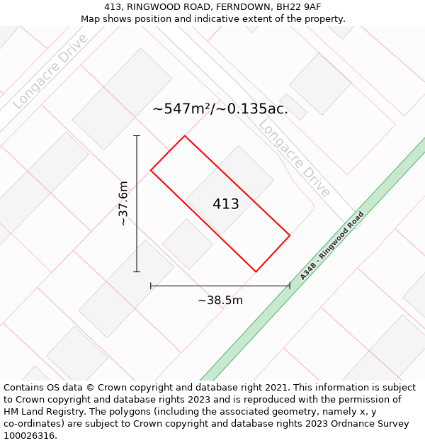 413, RINGWOOD ROAD, FERNDOWN, BH22 9AF: Plot and title map