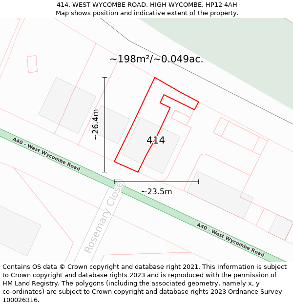 414, WEST WYCOMBE ROAD, HIGH WYCOMBE, HP12 4AH: Plot and title map