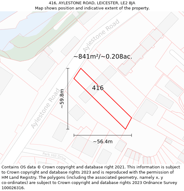 416, AYLESTONE ROAD, LEICESTER, LE2 8JA: Plot and title map