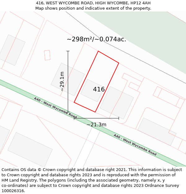 416, WEST WYCOMBE ROAD, HIGH WYCOMBE, HP12 4AH: Plot and title map