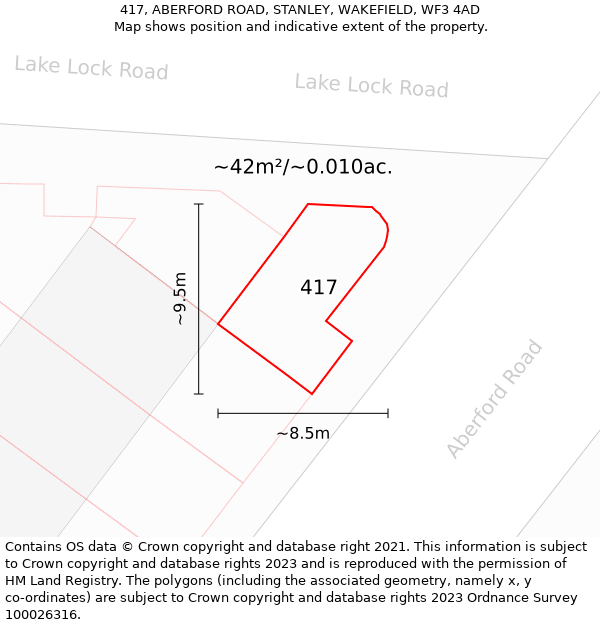 417, ABERFORD ROAD, STANLEY, WAKEFIELD, WF3 4AD: Plot and title map