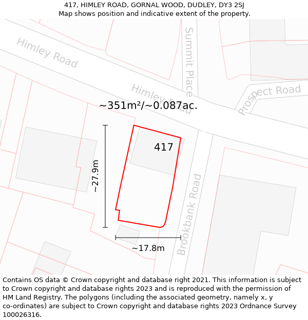 417, HIMLEY ROAD, GORNAL WOOD, DUDLEY, DY3 2SJ: Plot and title map